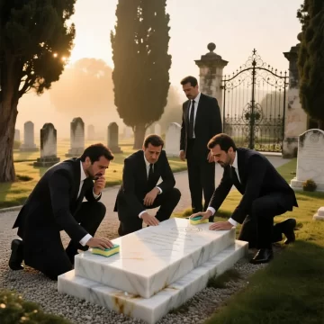 یک سنگ قبر نانو سفید که کدر شده در یک قبرستان لاکچری